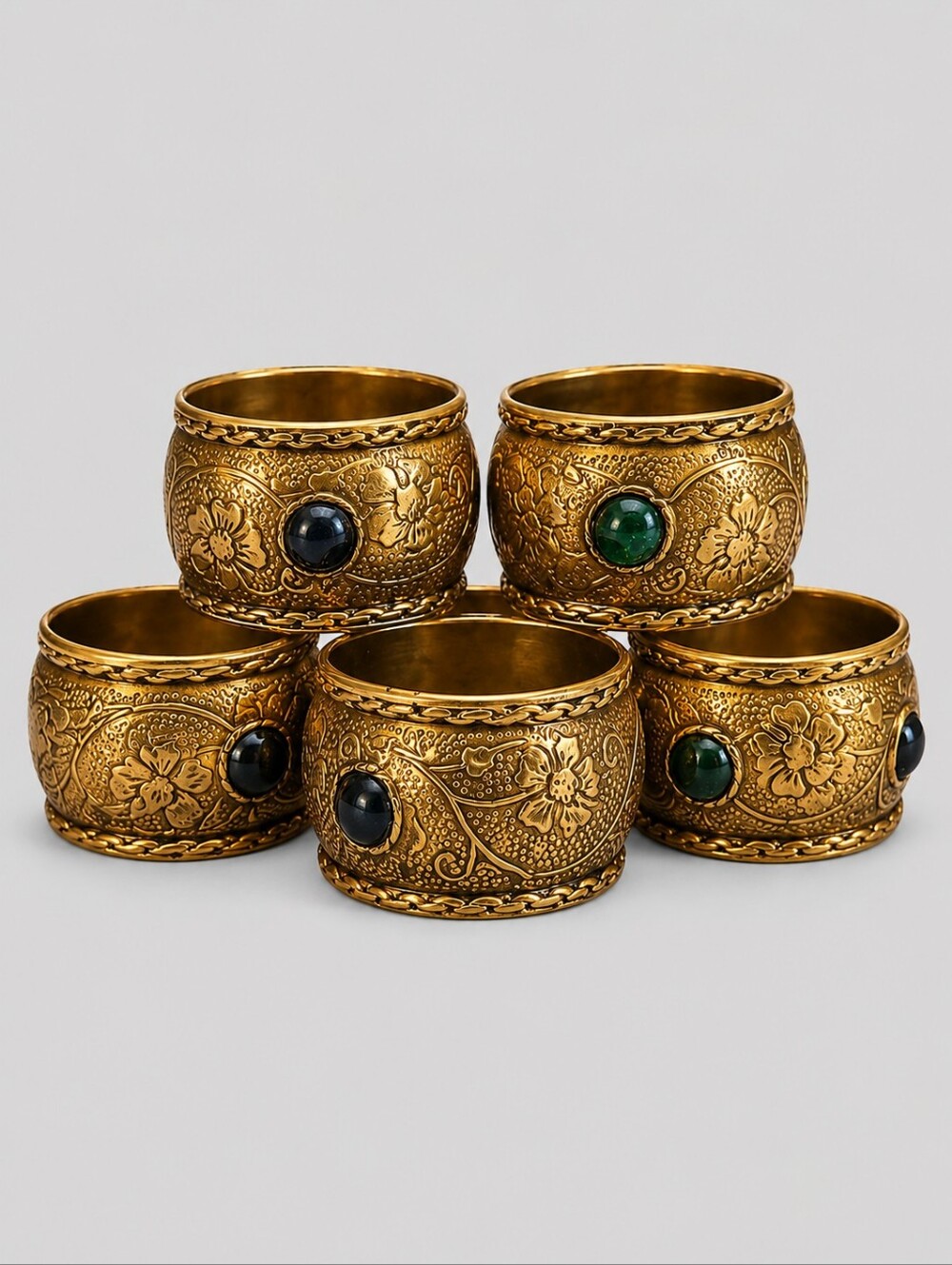 ANTIQUE 1930s Set of Six Anglo Indian Brass Castlecore Napkin Rings